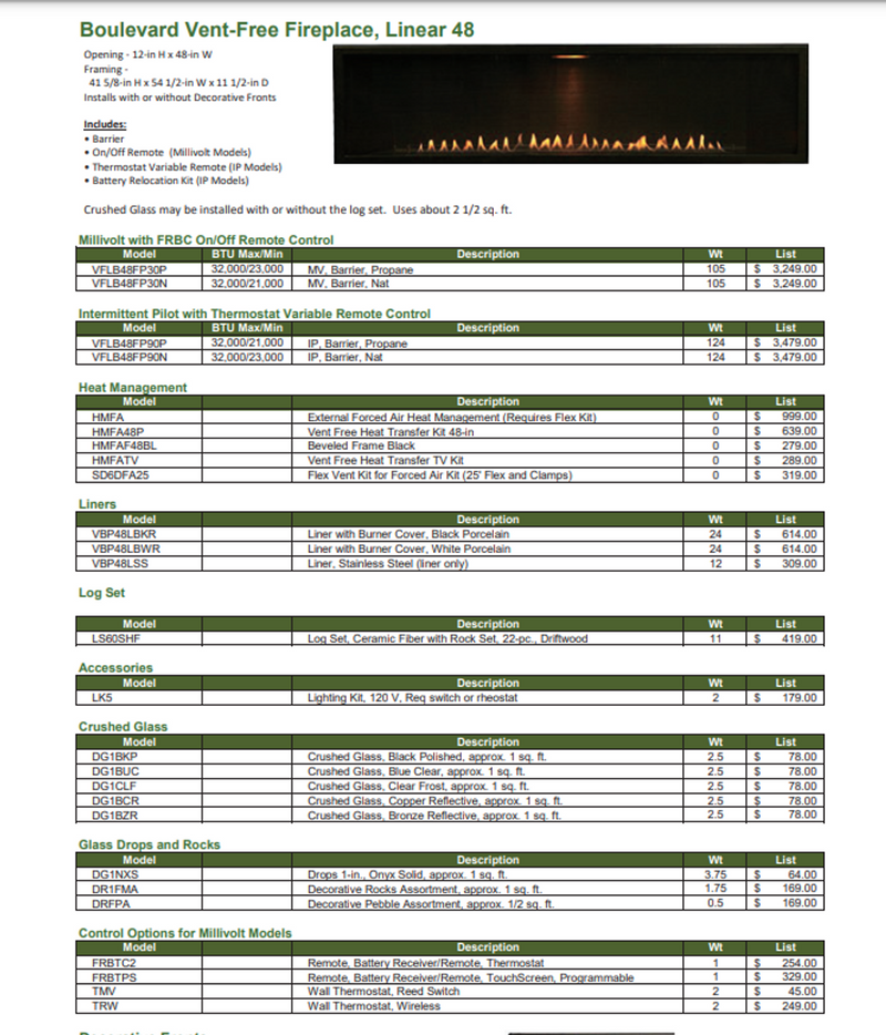 Empire Boulevard Millivolt Contemporary 48" Linear Vent-Free Fireplace - VFLB48FP30