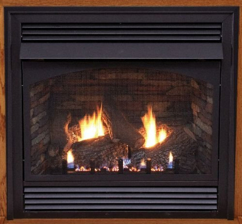 Empire Vent-Free Premium Fireplace 36-inch, Intermittent Pilot with Blower, 36,000 Btu, LP, with logs and Stacked Limestone Liner - VFPA36BP71LP + LS30EF + VBP36SG